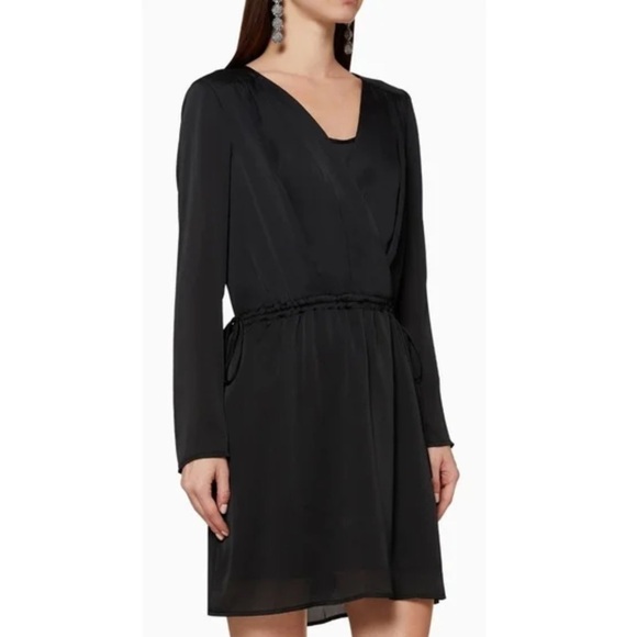BCBGMAXAZRIA Satin Mini Surplice Dress black new with tags size Medium D16 - Picture 1 of 14